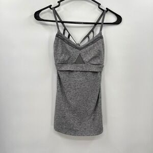 Lululemon Size 4 Wild Tank Top Womens Grey Strappy‎ Back Shelf Bra Mesh Cutout